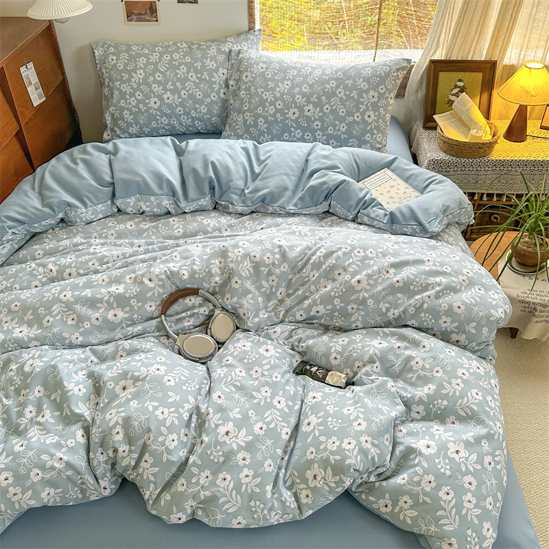 花花公子-家纺-亲柔棉AB版小碎花撞色四件套-四季款