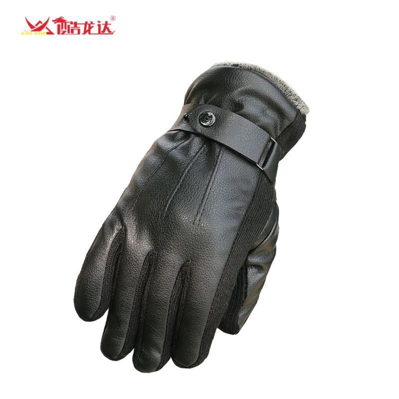 酷龙达冬季保暖加绒防寒PU皮手套均码CLD-STX012