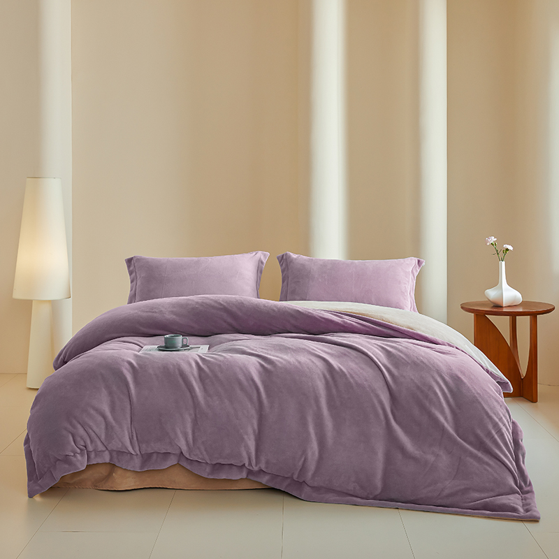 博洋加厚牛奶绒四件套-烟紫暖阳