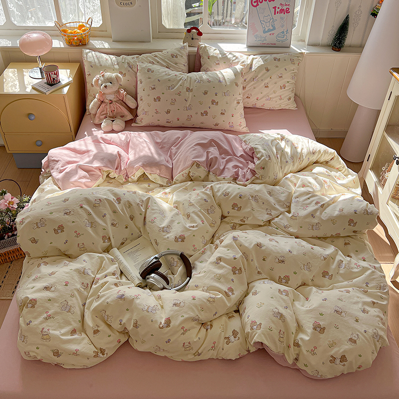 花花公子-家纺-古法水洗棉小清新印花四件套