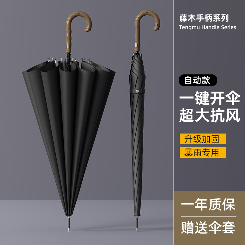 左都ZD2560弯木柄12骨直杆伞