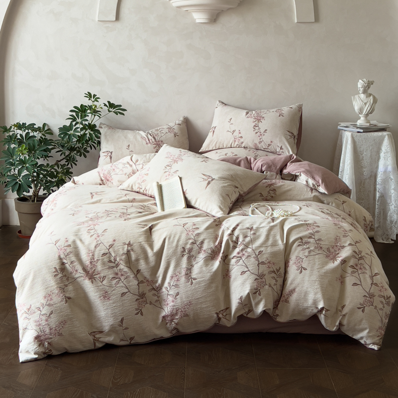 花花公子-家纺-色织亚原麻简麻皱皱纱提花四件套