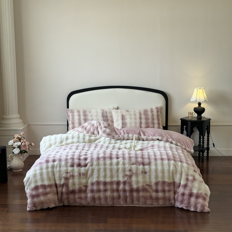 花花公子-家纺-七彩兔毛绒冬季保暖四件套（不掉毛）