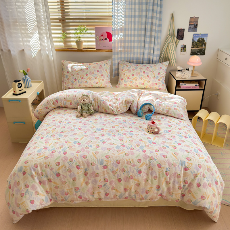 花花公子-家纺-新疆棉全棉双层纱小清新四件套-花开半夏