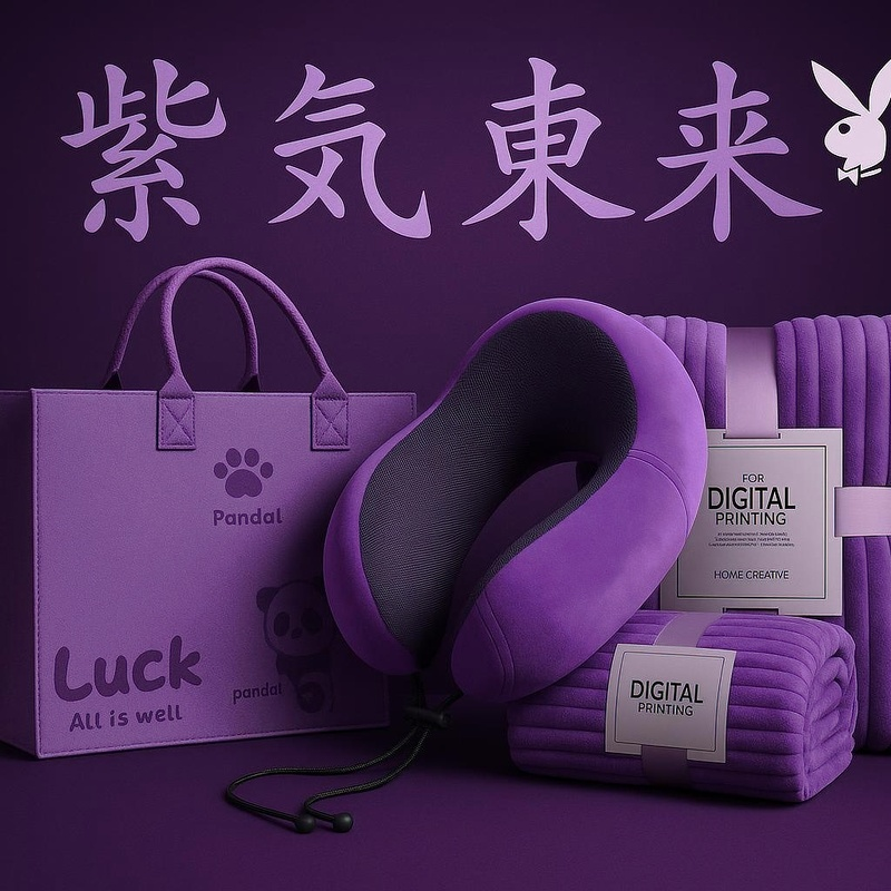 花花公子-家纺-紫气东来U型枕+午睡毯休闲毯组合