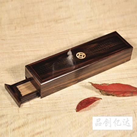 中国元素-黑檀木嵌铜双层香盒