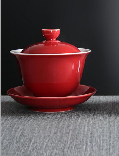 商务瓷器-盖碗茶具霁蓝釉陶瓷大号功夫茶具