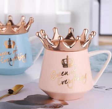 马克杯-北欧风马克杯皇冠盖子陶瓷杯描金创意咖啡杯大肚水杯礼品杯