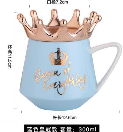 马克杯-北欧风马克杯皇冠盖子陶瓷杯描金创意咖啡杯大肚水杯礼品杯