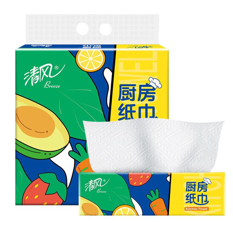清风厨房纸巾2层76张3包/提*2提