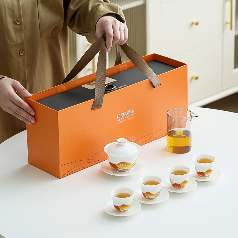 知者觉器-一鹿相伴茶具套装陶瓷礼品商务伴手礼中秋节品羊脂玉瓷