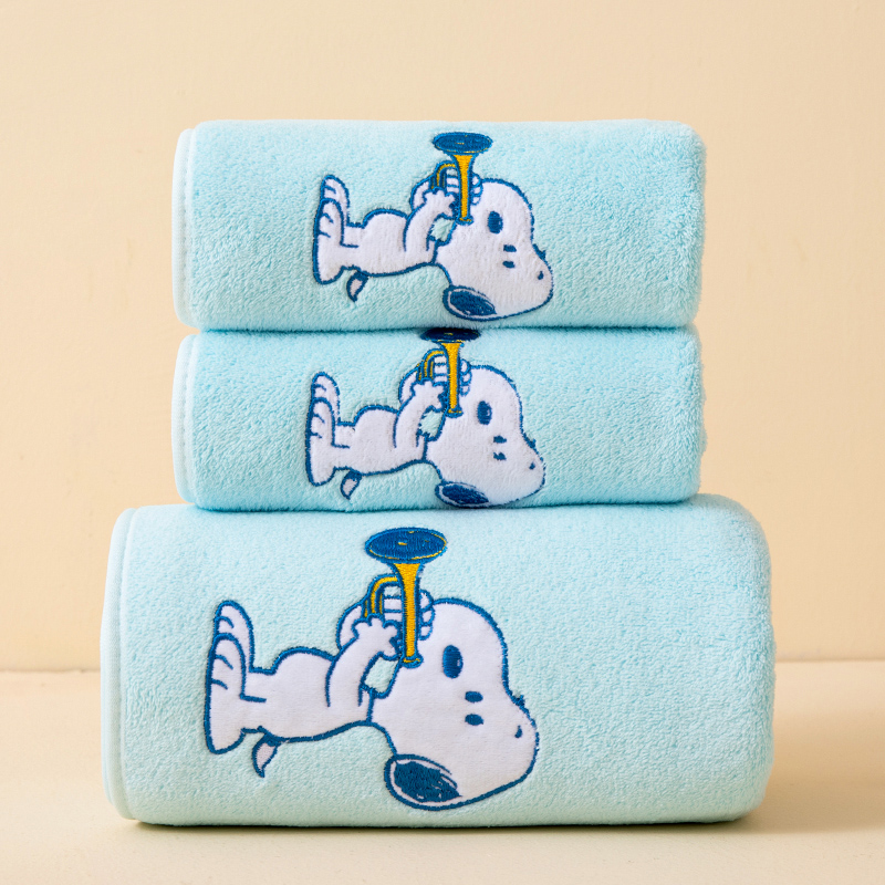 史努比系列绣花毛浴巾组合吸水速干男女家用