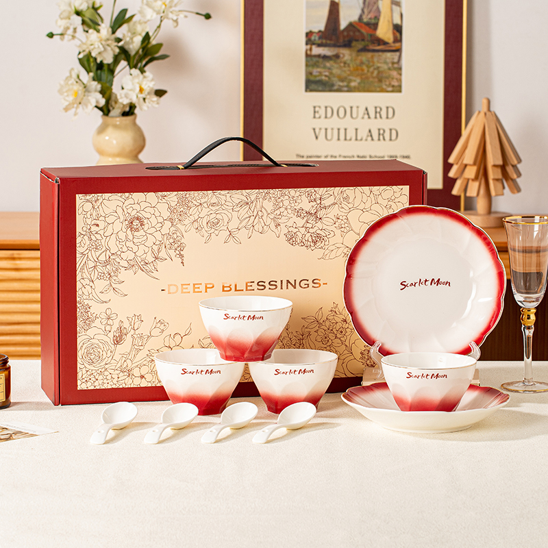 瑾明礼-美悦-宝石红-4碗4勺2盘