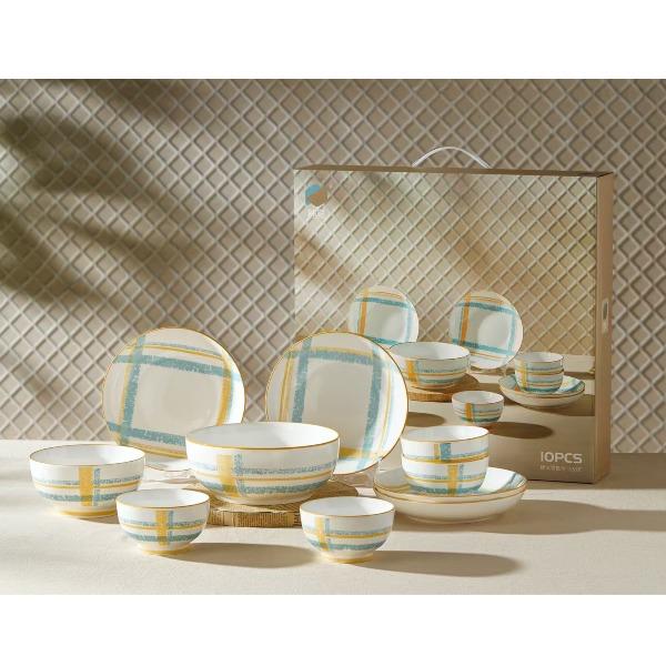 釉夏蓝屿晴格陶瓷餐具十件套Y-LY/L10