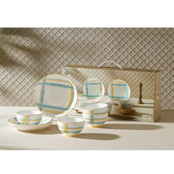 釉夏蓝屿晴格陶瓷餐具六件套Y-LY/L6