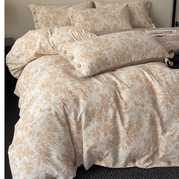 花花公子-家纺-提花原柔麻纽扣春夏秋冬四季款四件套