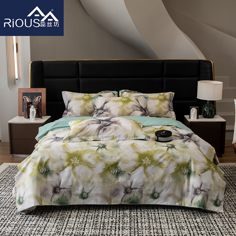 蕊丝坊家纺新款亲肤舒适60支数码印花四件套