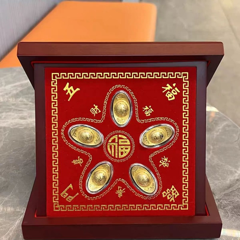 聚运鑫五福临门黄金元宝摆件保险银行礼