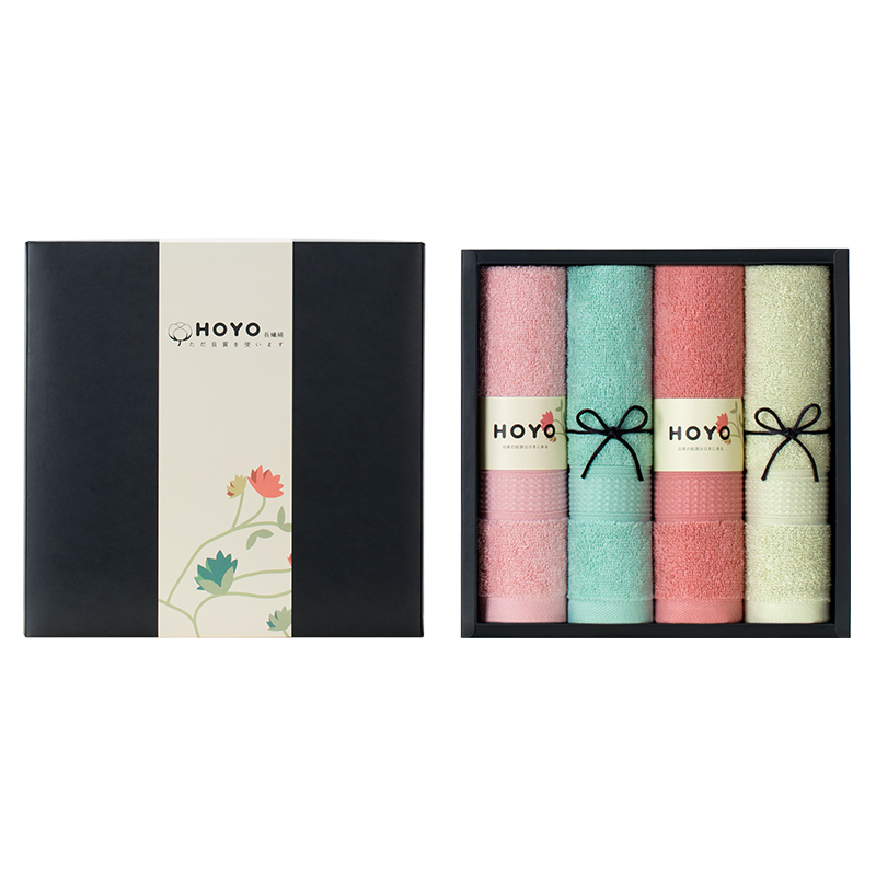 HOYO4505臻品长绒棉毛巾4件套礼盒彩色系33*72cm