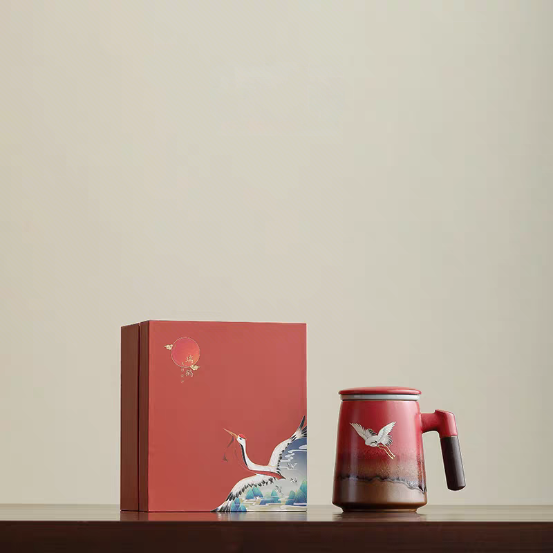 尾桥下窑故宫红瑞鹤复古窑变银斑泡茶杯商务会议礼品开门红日赠品