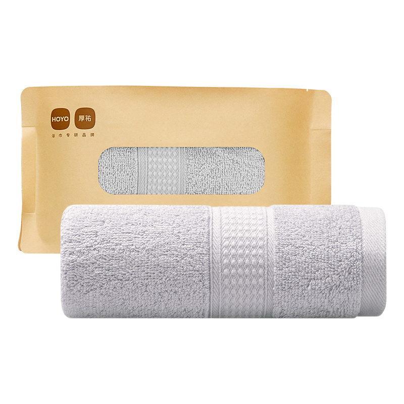 HOYO1541臻品长绒棉毛巾单条牛皮纸袋浅灰33*72cm