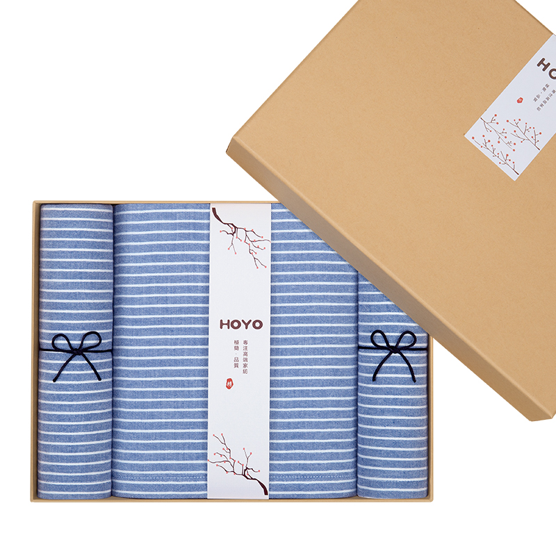 HOYO/3596素颜毛浴三件套樱花礼盒毛巾*2浴巾*1蓝色