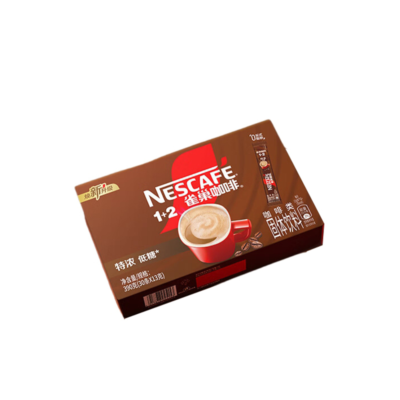雀巢速溶咖啡1+2特浓低糖三合一冲调饮品30条390g盒装