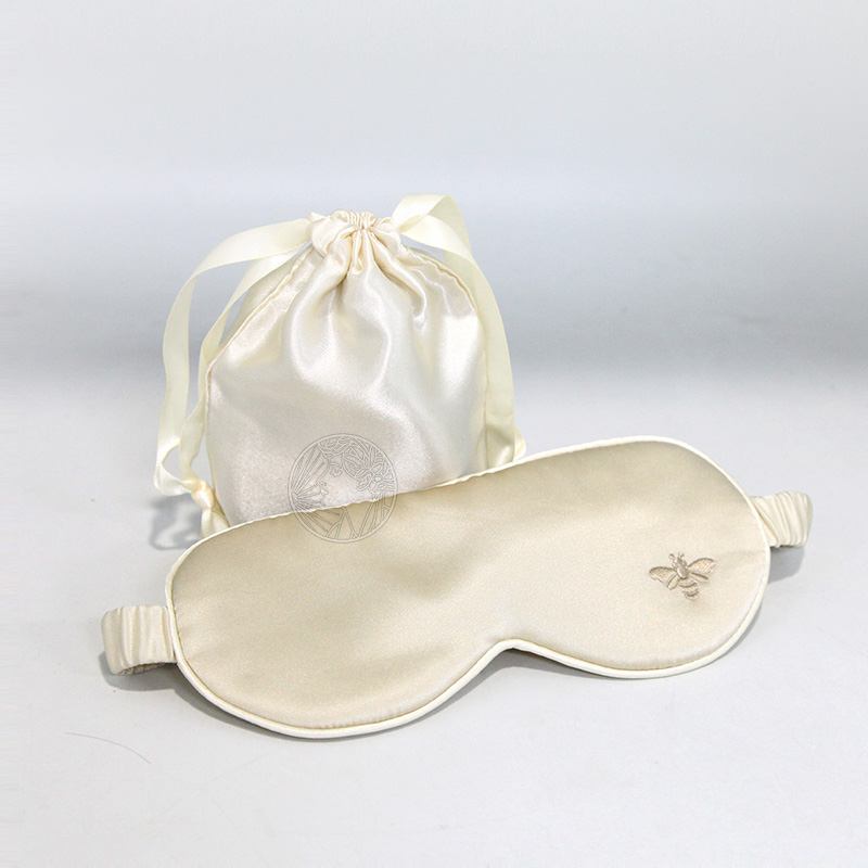 aurora系列真丝眼罩遮光护眼小蜜蜂刺绣雾霾米色