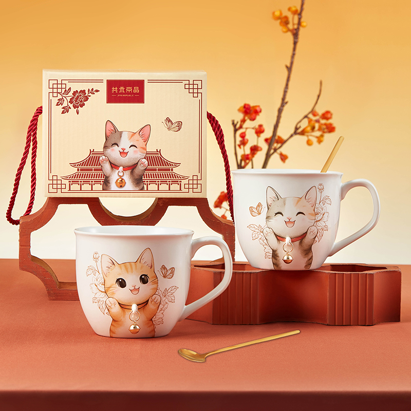 共禾京品宫廷萌猫大容量马克杯（橘猫/三花）