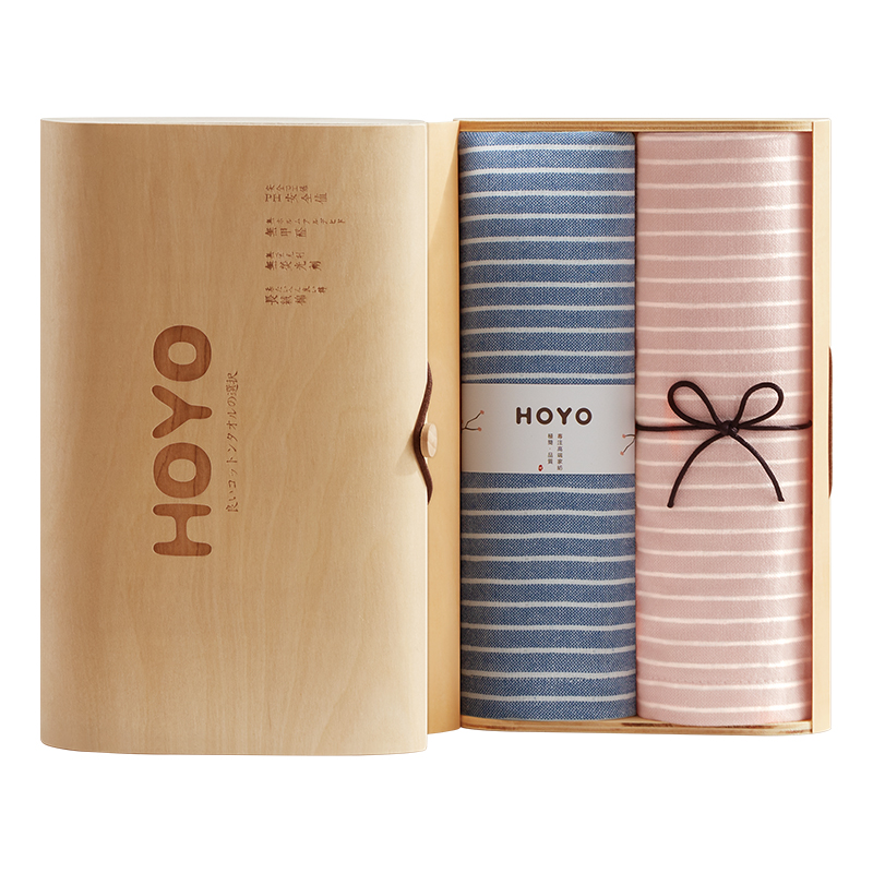 HOYO/2518素颜毛巾双条木质礼盒-蓝粉34*75cm