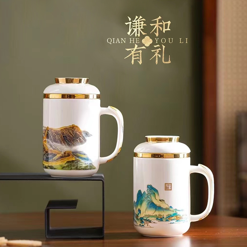尾桥下窑千里江山/万里长城陶瓷礼品办公套组过滤杯会议送礼佳品