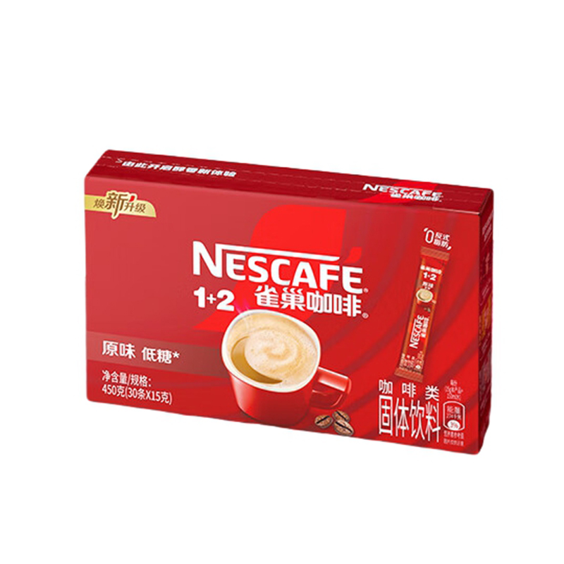 雀巢速溶咖啡1+2原味低糖三合一冲调饮品30条450g盒装