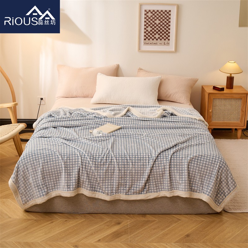 蕊丝坊家纺大包边牛奶绒双面绒毛毯150*200cm