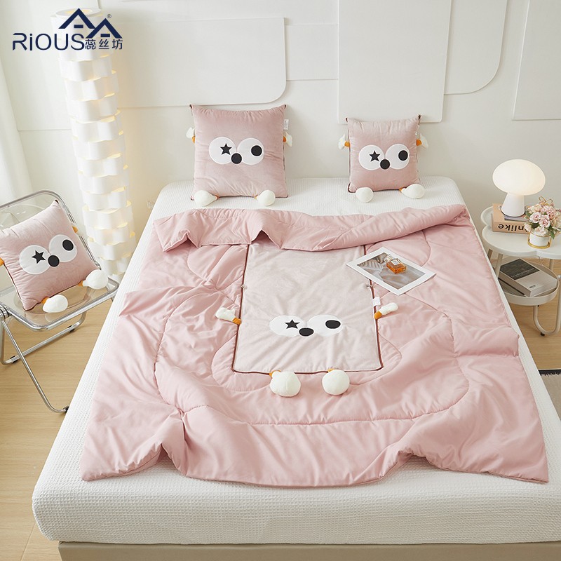 蕊丝坊家纺四季款多巴胺大眼萌大嘴萌系列抱枕被