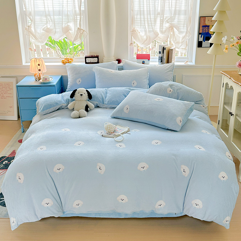 花花公子-家纺-加厚牛奶绒亲肤保暖牛奶绒秋冬四件套