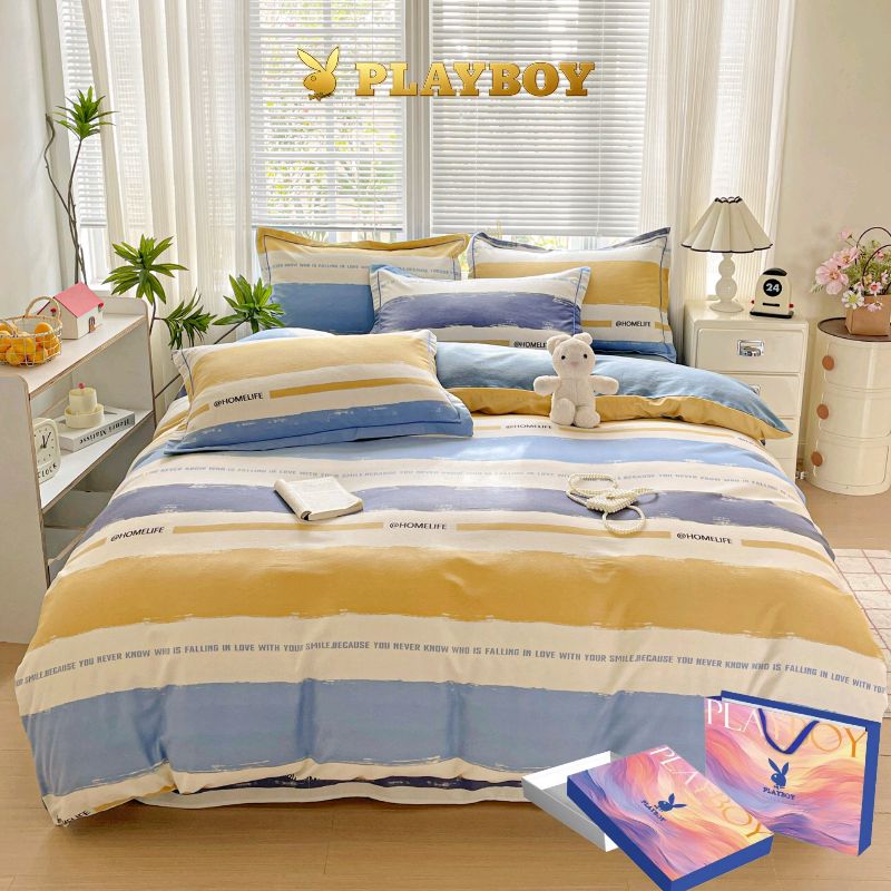 花花公子-家纺-全棉加厚磨毛印花四件套-岸边蒲草灰