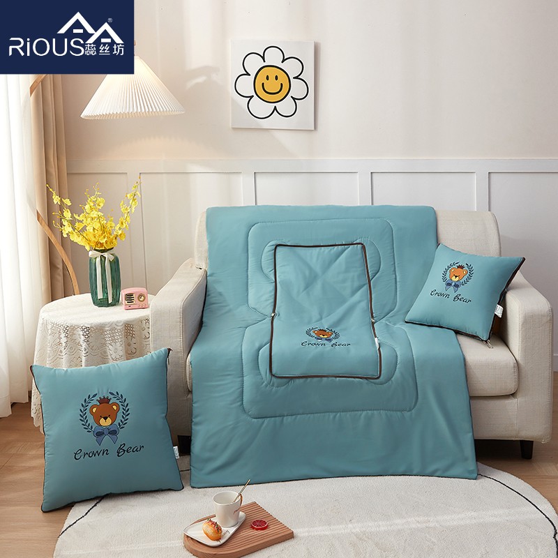 蕊丝坊家纺磨毛敦敦熊四季绣花款抱枕被