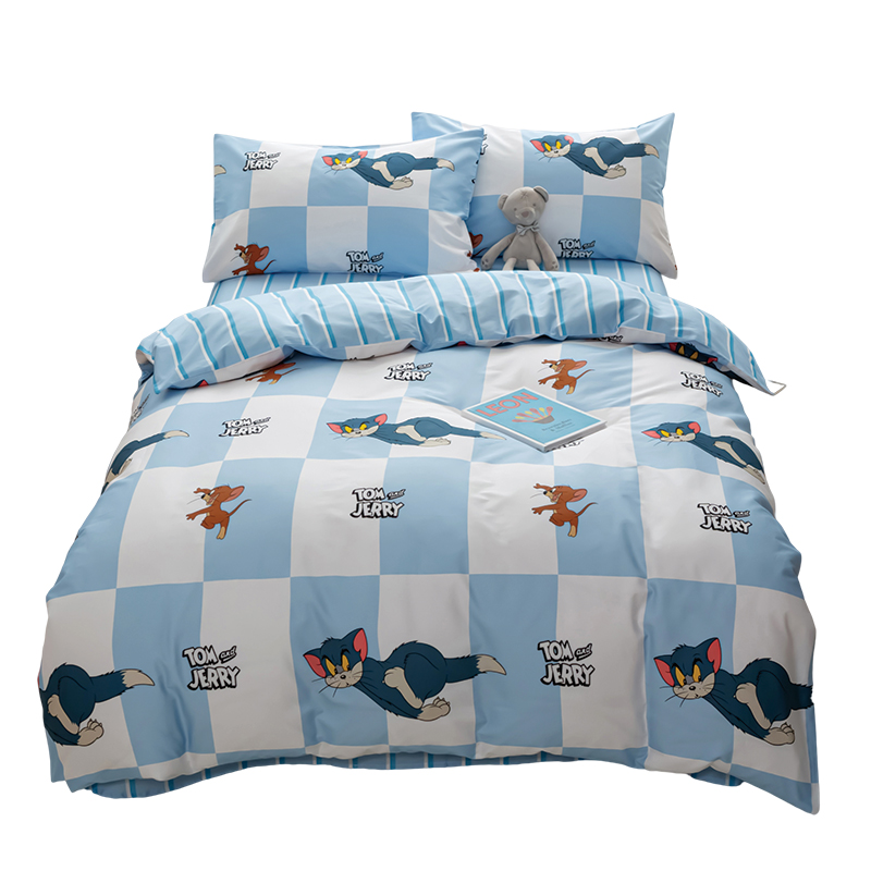 TomandJerry纯棉四件套-蓝白方格轻奢床上用品送礼