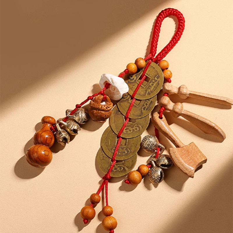 普陀山老桃木五帝钱挂件