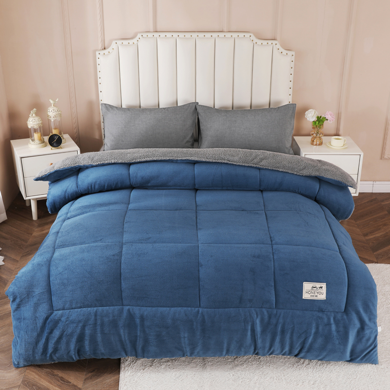 花花公子-家纺-牛奶绒+羊羔绒雪花绒冬被被芯暖心被