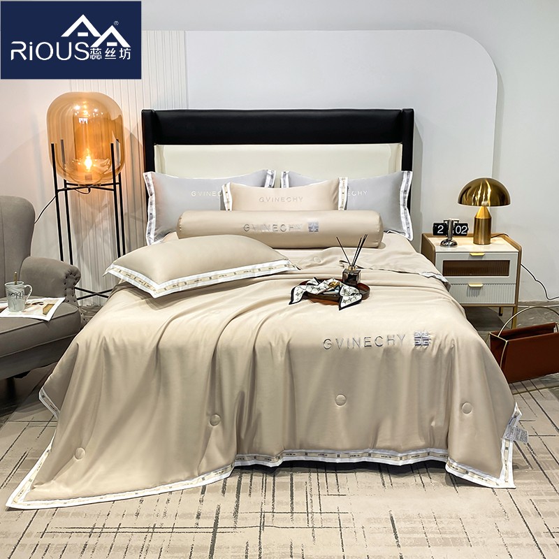 蕊丝坊家纺轻奢刺绣数码拼角夏被四件套