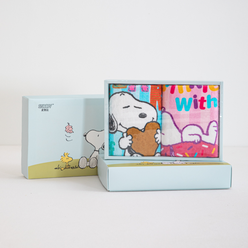 史努比系列割绒童巾2条装礼盒新生宝宝擦脸小童巾柔软不掉毛