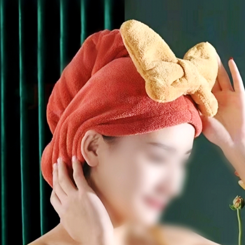 优品尚竹蝴蝶结加厚干发帽