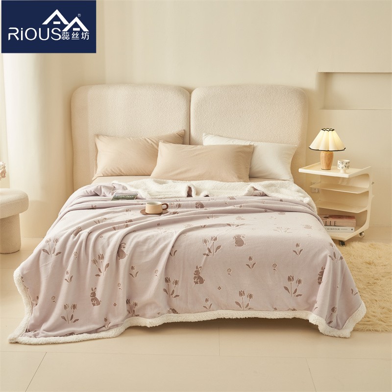 蕊丝坊家纺雕花烂花羊羔绒双层毛毯150*200cm