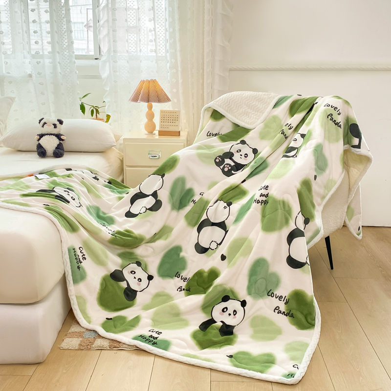 花花公子-家纺-牛奶绒贝贝绒夹棉三层毛毯盖毯