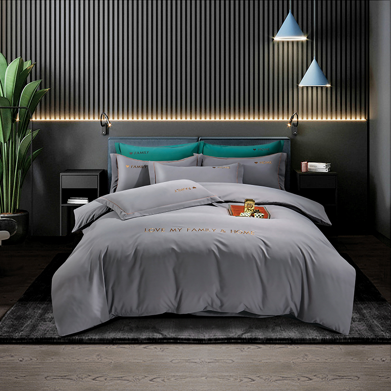 花花公子-家纺-超柔棉轻奢纯色刺绣四件套（四季款）