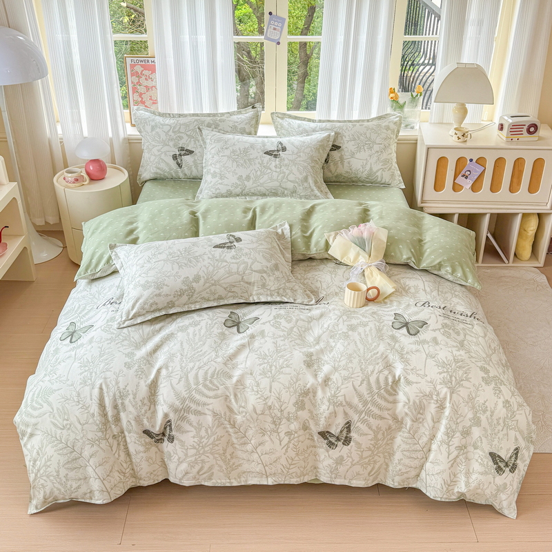 百丽安娜柔肤绒四件套-玫瑰蝶影