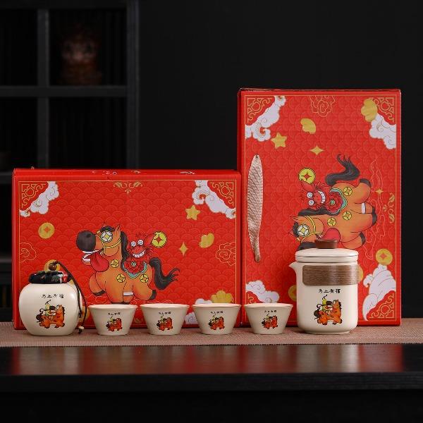 瓷语花香开门红马上有喜汝窑茶具套装