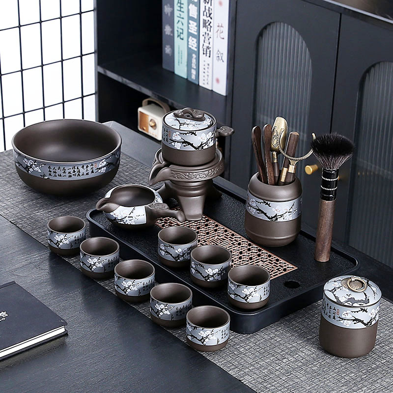 瓷语花香梅花紫砂自动茶具套装