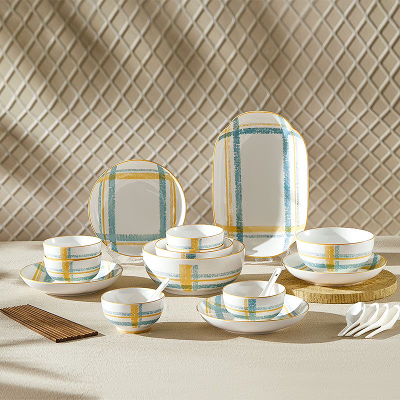 釉夏蓝屿晴格陶瓷餐具二十六件套